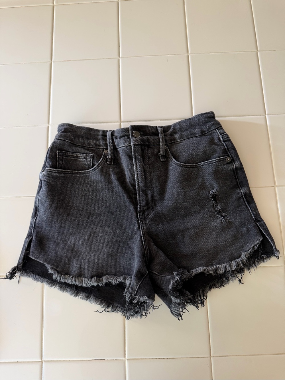 Good American High Waisted Black Denim Shorts Size 4 / 27